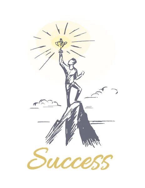 Człowiek sukcesu na górski szczyt wektor ilustracja — Wektor stockowy