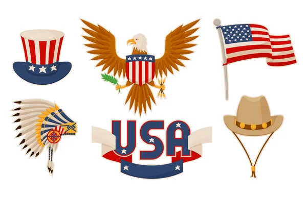 USA Items Objects Collection Vector Illustration — Stock Vector