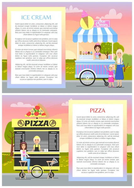 Heladerías y Pizza Tiendas en Summer Park Banner — Vector de stock