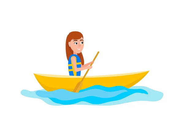 Kayak Girl Sentado en barco Vector Ilustración — Vector de stock