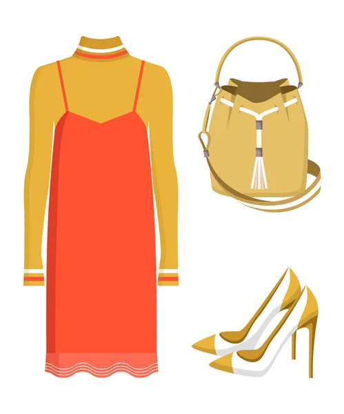 Summer Mode Dress and Bag Vector Illustration — Stock Vector
