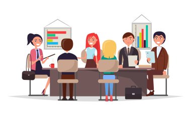 Ofis çalışanları iş toplantı masasının etrafında
