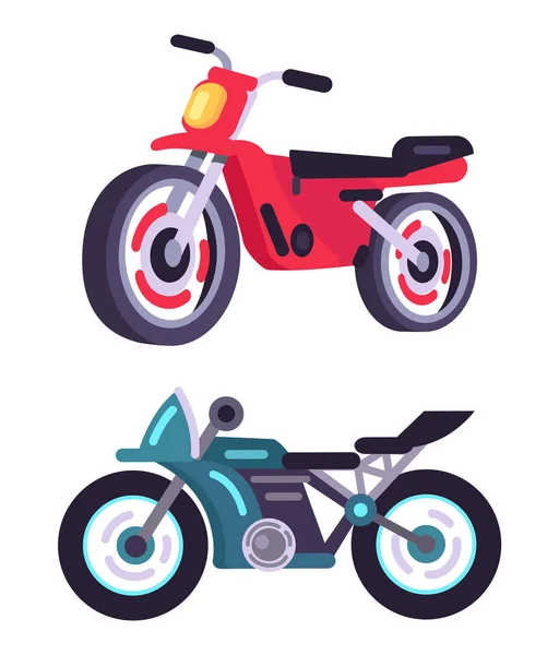 Motos deportivas modernas en cadáveres rojos y azules — Vector de stock