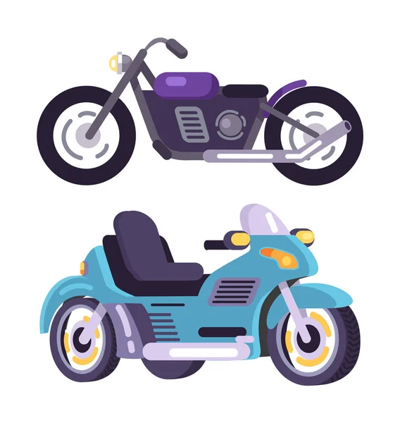 Conjunto de motos Elegante Motor Transporte Item Vector — Vetor de Stock