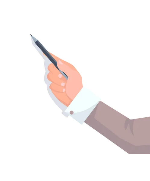 Businessmans Hand med jacka ärm håller penna — Stock vektor