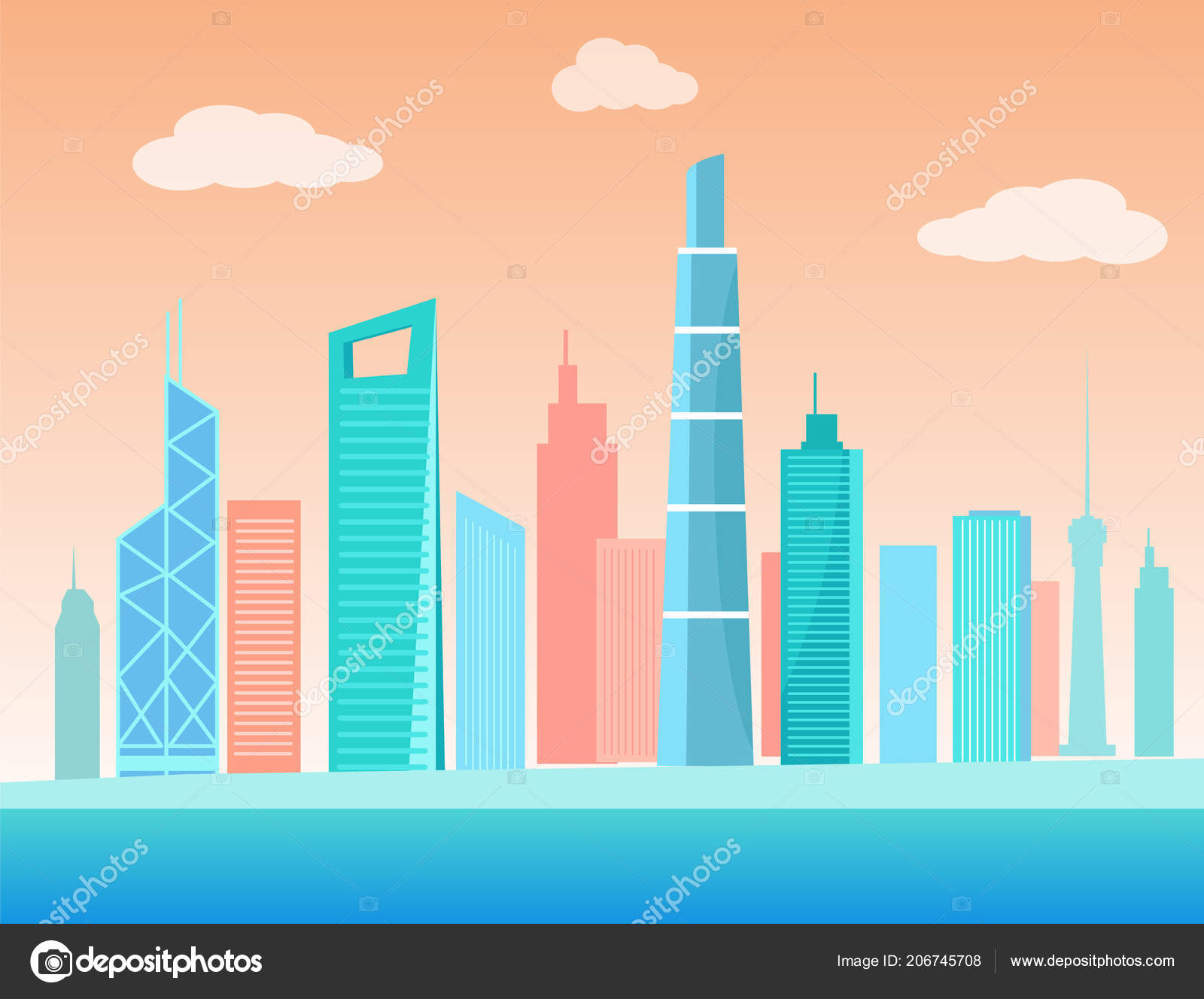 Urbano Ciudad Rascacielos Edificios Costa Vector Vector de stock #206745708  de ©robuart, image size:1600x1328