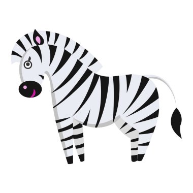 Şirin Zebra düz vektör etiket veya simge çizgi film