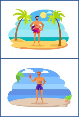 İki atletik erkek eğlenceli yaz, tropikal kıyısında