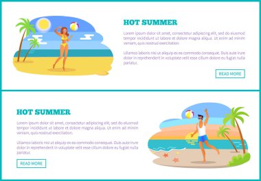 Sıcak yaz Web posterler top oynarken kadın adam