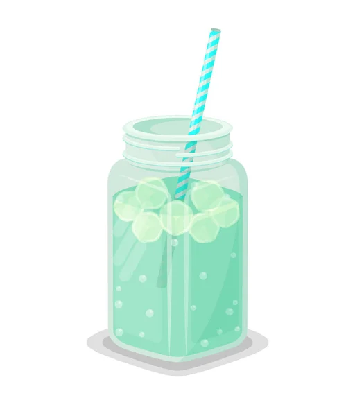 Detox Drink with Ice and Straw in Big Square Jar — Stock Vector