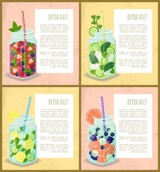 Detox Diet Set Posters Juicy Vegetarian Cocktails - Stok Vektor