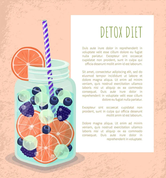 Detox Dieet Poster Mok Verfrissende Drankje Met Grapefruit Segmenten Bosbes — Stockvector