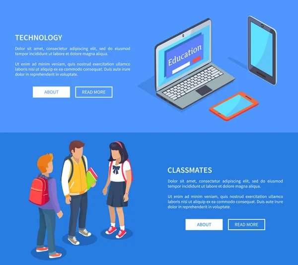 Colegas de classe Estudantes adolescentes e computadores modernos —  Vetores de Stock