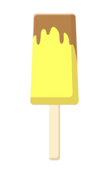 Lemon Ice Cream on Stick with Chocolate Topping — Stock Vector