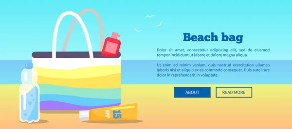 Banner borsa da spiaggia con iscrizione e vista sul mare — Vettoriale Stock