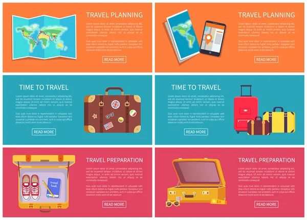 Páginas web de planificación de viajes Ilustración vectorial — Vector de stock