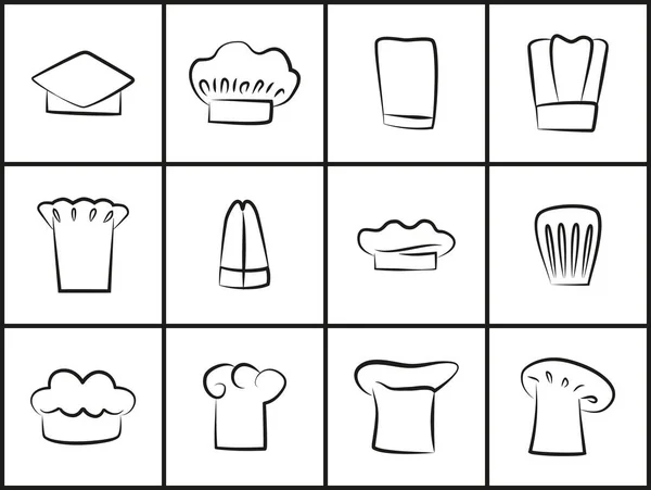 所有形状的主厨帽子薄轮廓插图 — 图库矢量图片