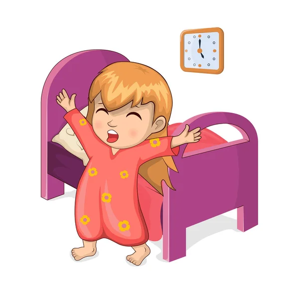 Girl Waking Up From Sleep Vector Illustration — Stock Vector