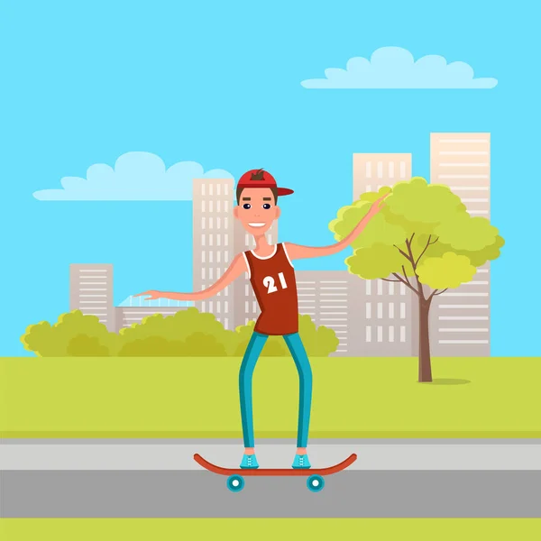 Skateboarding Vector Illustration Skater Remaja - Stok Vektor