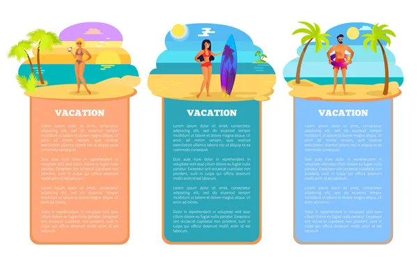 Καλοκαιρινές διακοπές στην παραλία κοντά στη θάλασσα κάθετη αφίσες — Διανυσματικό Αρχείο