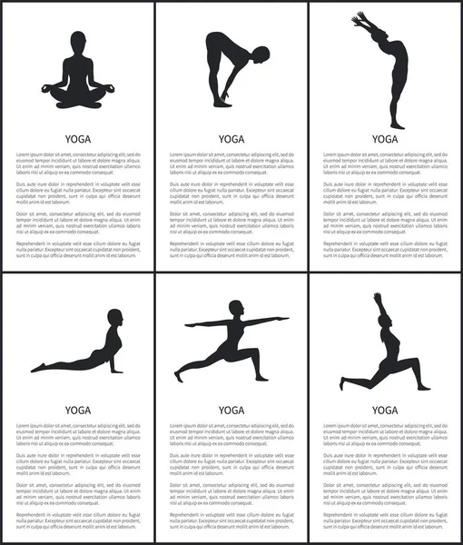 Silueta Maestro de Yoga, Banner de Colección de Posturas — Vector de stock