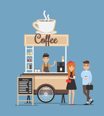 Kahve Stand Yönetim Kurulu ve satıcı vektör çizim