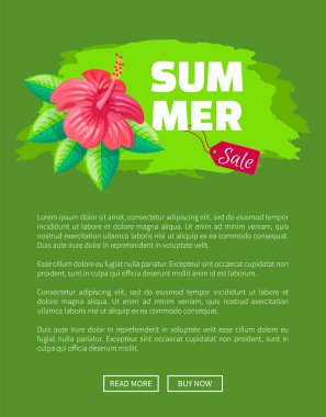 Yaz Satılık amblemi egzotik pembe çiçek fırça darbesi