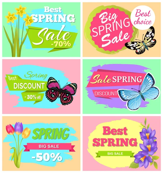 Gran Primavera Venta Set de Banners Vector Ilustración — Vector de stock