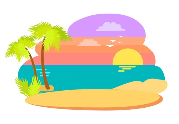 Coast in Summer Season Evening Vector Illutration — Stock Vector