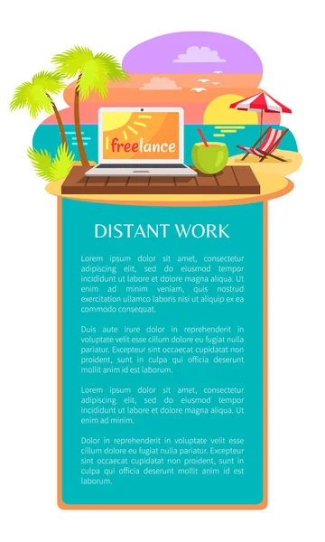 Cartaz de Folheto de Trabalho Distante Open Notebook Tropics — Vetor de Stock