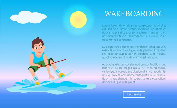 Wakeboarding Web Online Poster Kitesurfing Boy — Stock Vector