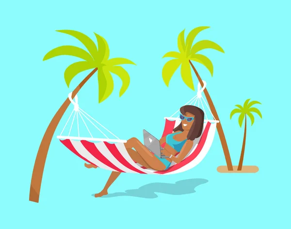 Travailleur indépendant joyeux sur la bannière des vacances d'été — Image vectorielle