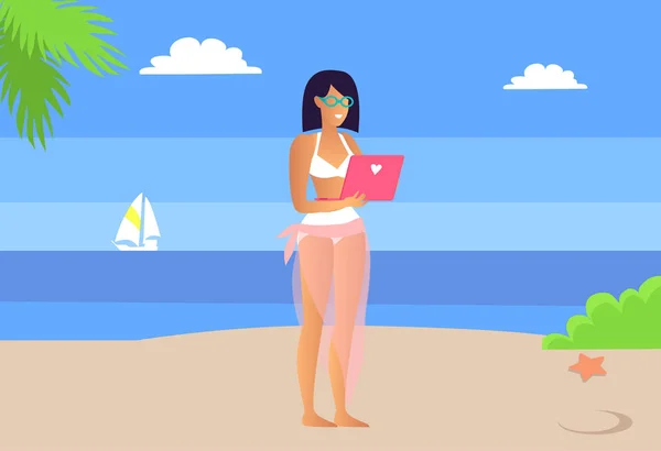 Freelancer Mujer y Velero Vector Ilustración — Vector de stock