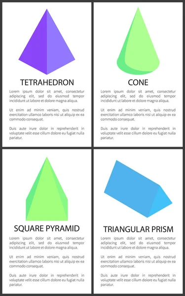 Dörtyüzlü koni kare piramit üçgen prizma — Stok Vektör