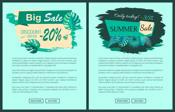 Summer Sale with 35 and 20 Percent off Promotional — Stock Vector