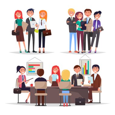 Genç Businessmans konferans renkli afiş