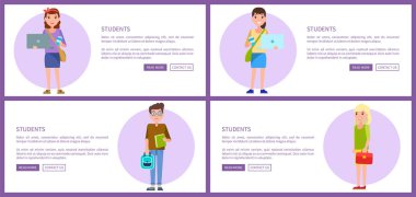 Öğrenciler Web afişleri düğmeleri öğrenciler Boys kız ayarla