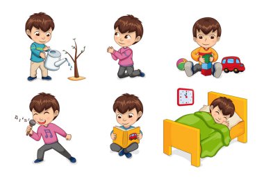 Çocuk yaşam tarzı ve eğlence vektör çizim ayarla