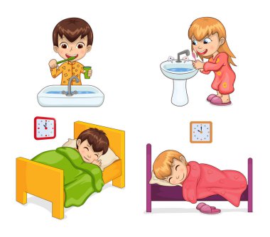 Oğlan ve kız yaşam tarzı vektör çizim ayarla