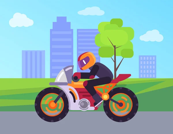 骑摩托车行驶在道路景观上的街头摩托 — 图库矢量图片