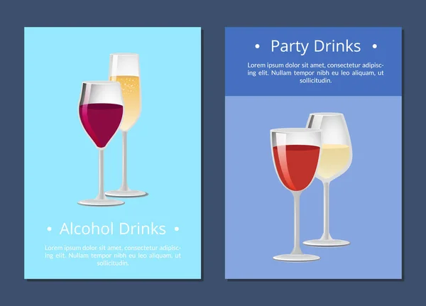 Bebidas alcohólicas Fiesta Cócteles Carteles con vino — Vector de stock