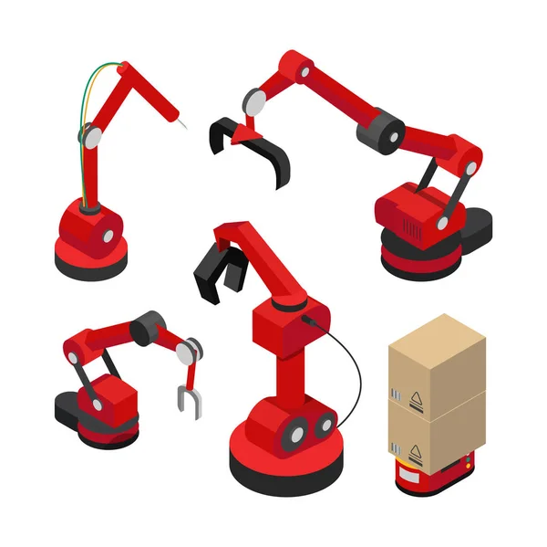 Robotar Set med hydraulisk mekanismer vektor Banner — Stock vektor