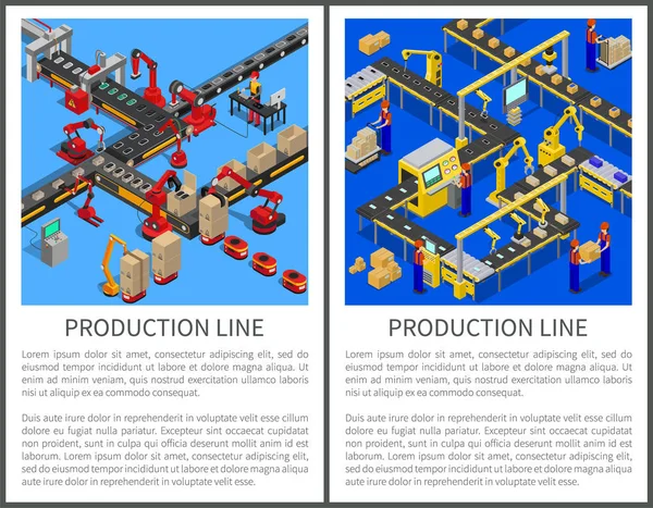 Serie di poster della linea di produzione, illustrazione vettoriale — Vettoriale Stock