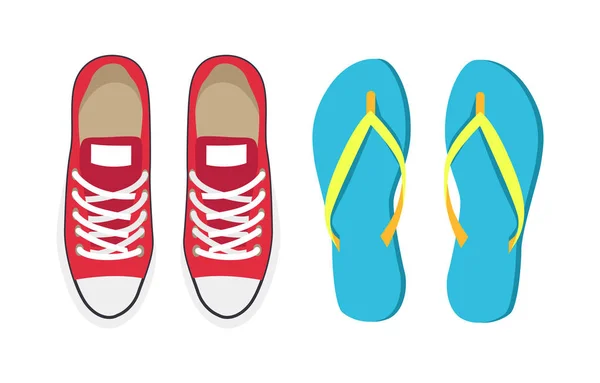 Sneakers en slippers instellen vectorillustratie — Stockvector