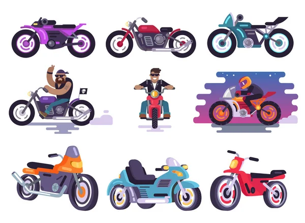 Vélos et motards de sport modernes en vestes en cuir — Image vectorielle