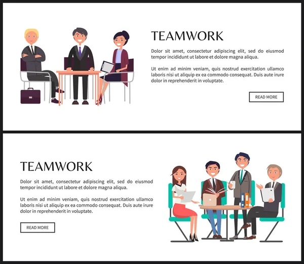 Travail d'équipe pour atteindre rapidement les objectifs Bannières promotionnelles — Image vectorielle