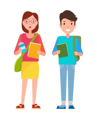 Öğrenciler çocuk kazak ve pantolon kitap kız kahve