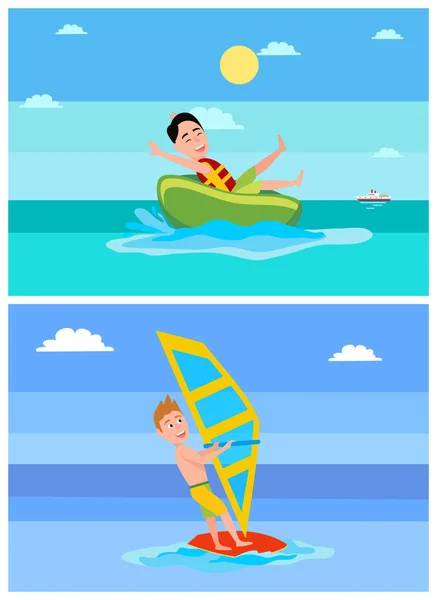 Colección Windsurf Vector de Verano Ilustración — Vector de stock