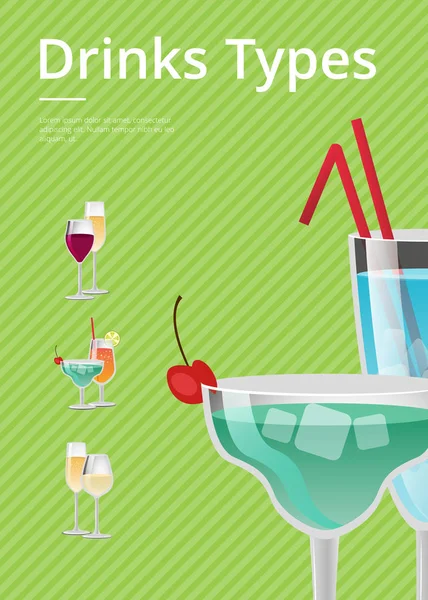 Drycker typ annons affisch med blå cocktailglas — Stock vektor