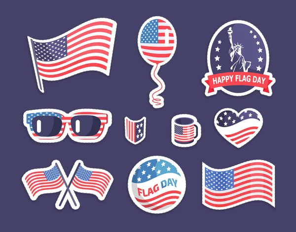Fröhliche Flagge Tag amerikanische Symbolik buntes Banner — Stockvektor